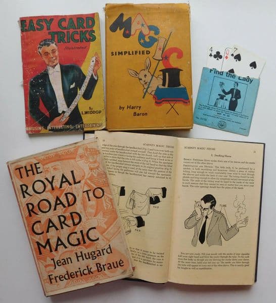 4 magic books card tricks conjuring 1940s 1950s Scarne Braue Baron Widdop bundle